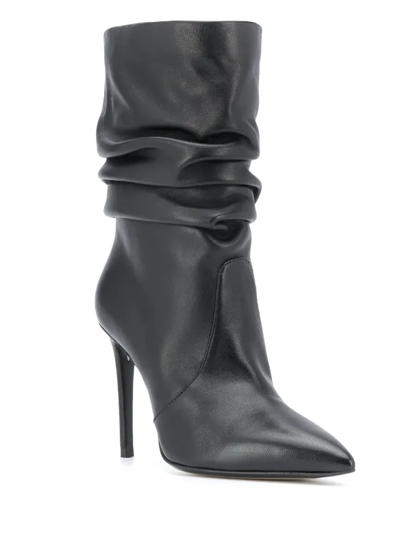 black ruched ankle boots