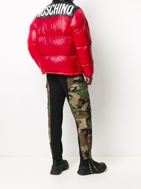 love moschino printed logo puffer jacket