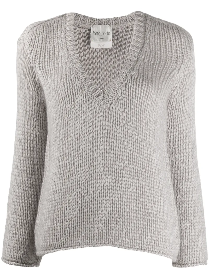 Click to view more detailed imagery on our partner's website Forte Forte Chunky Knit Deep V-neck Jumper In Grey