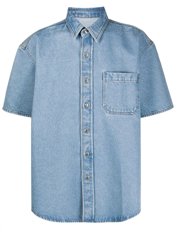 Shop Nanushka short sleeve denim shirt 