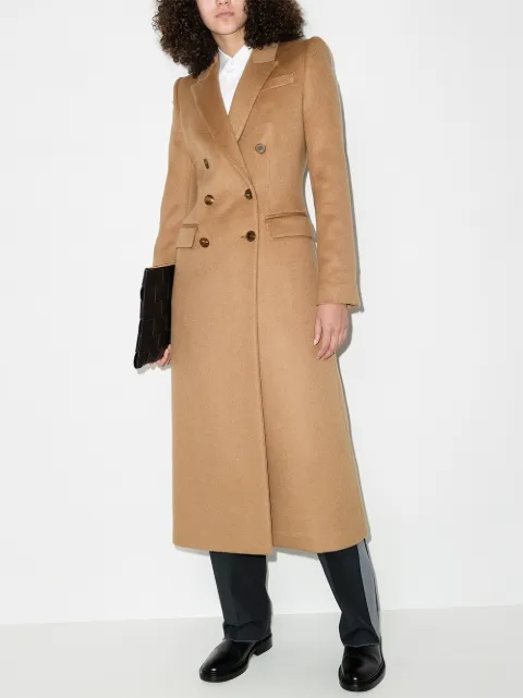camel double breasted maxi coat