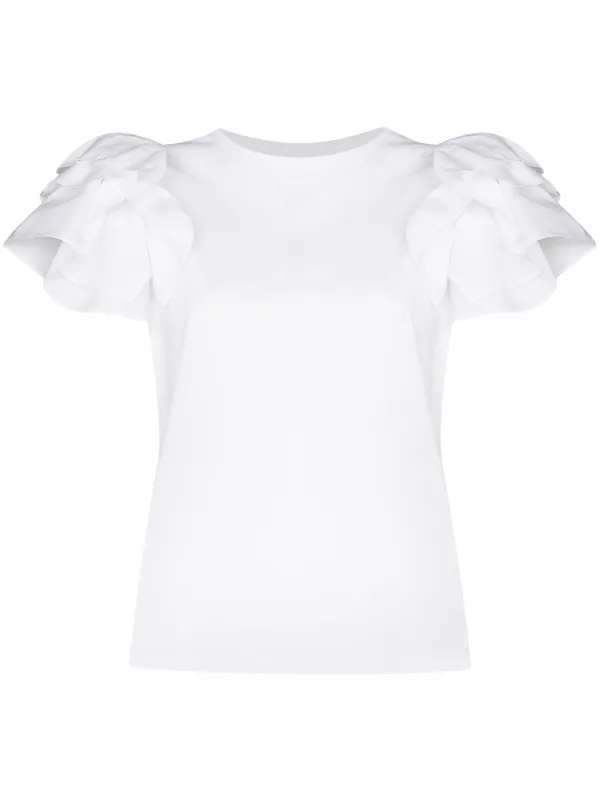 white shirt with ruffle sleeves