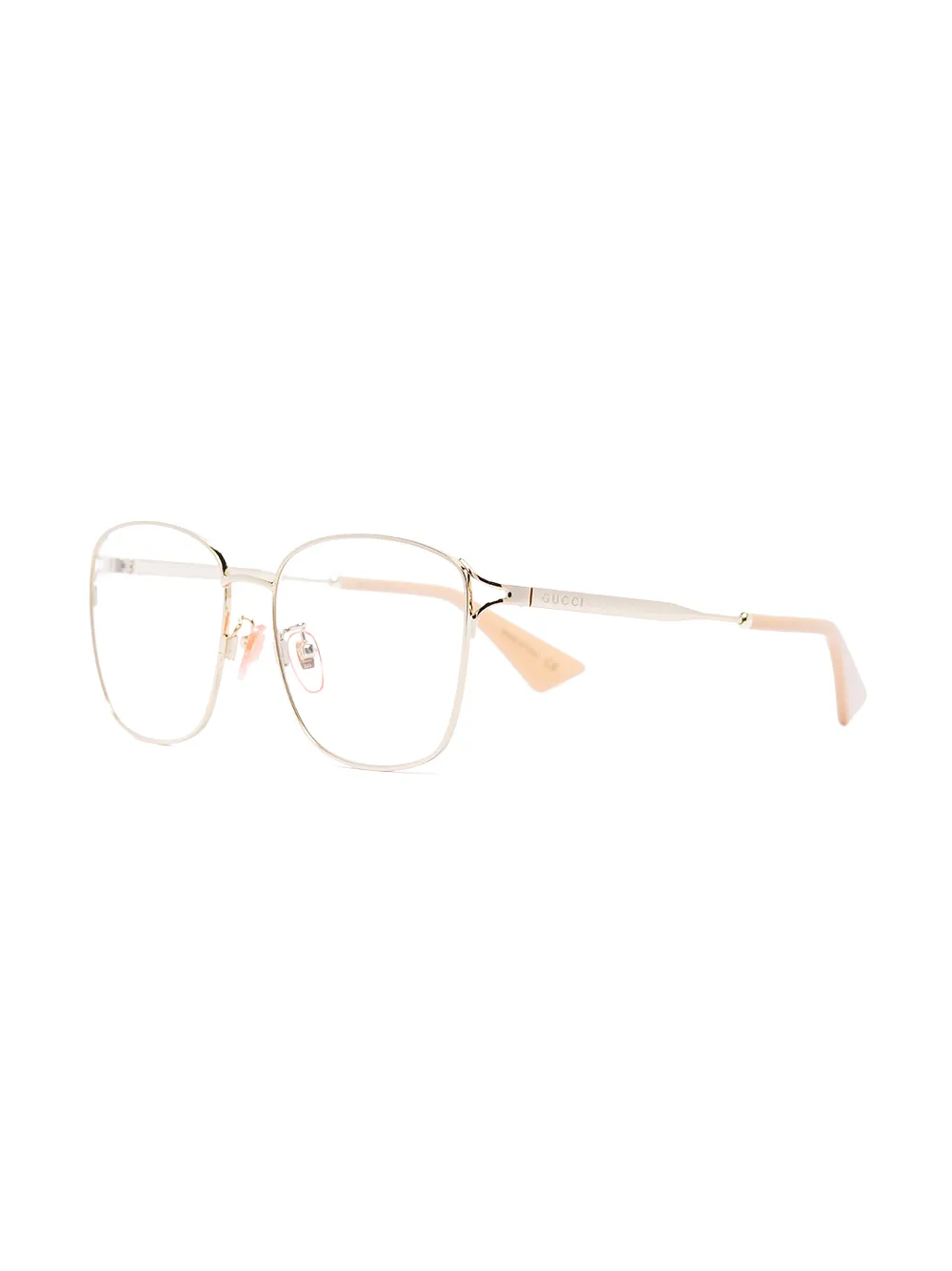 Gucci Gold Tone Fork Square Optical Glasses In Gold