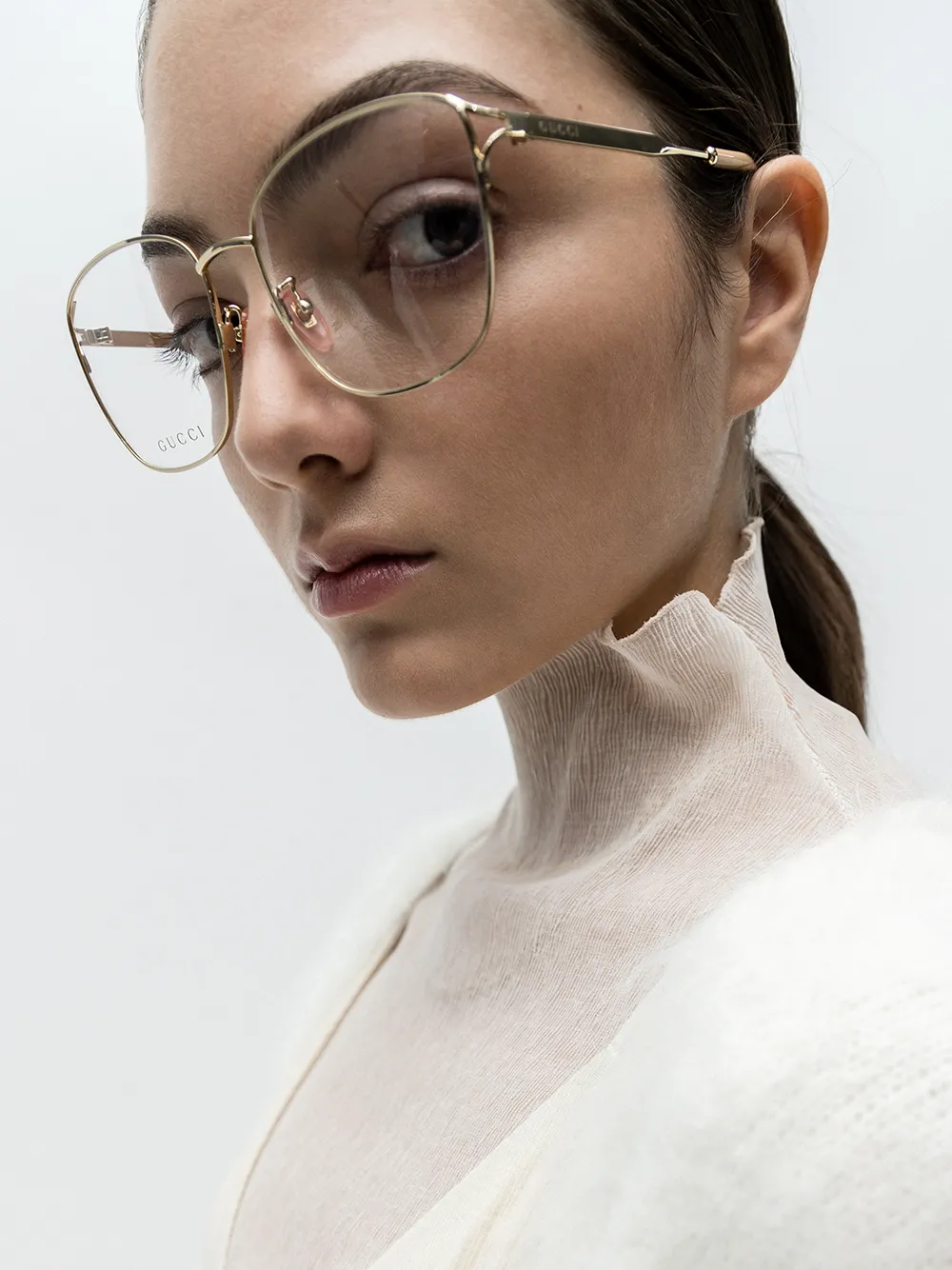 Gucci Gold Tone Fork Square Optical Glasses In Gold