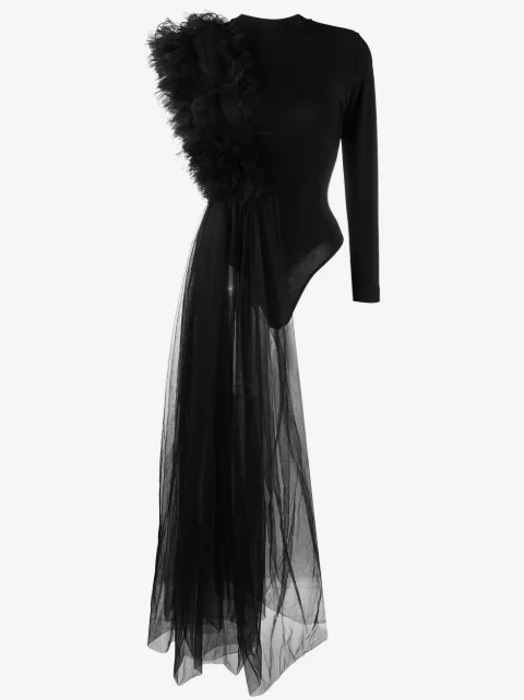 Alchemy x Lia Aram ruched tulle jersey bodysuit