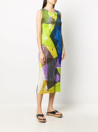 micro pleat abstract print dress展示图