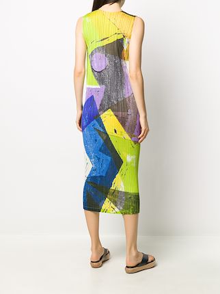 micro pleat abstract print dress展示图