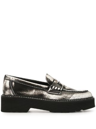 metallic platform loafers