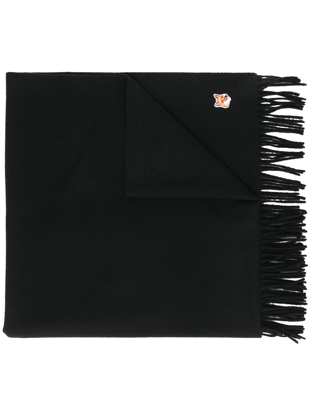 

Maison Kitsuné logo-patch fringed scarf - Black