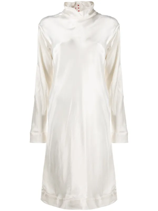 white silk shift dress