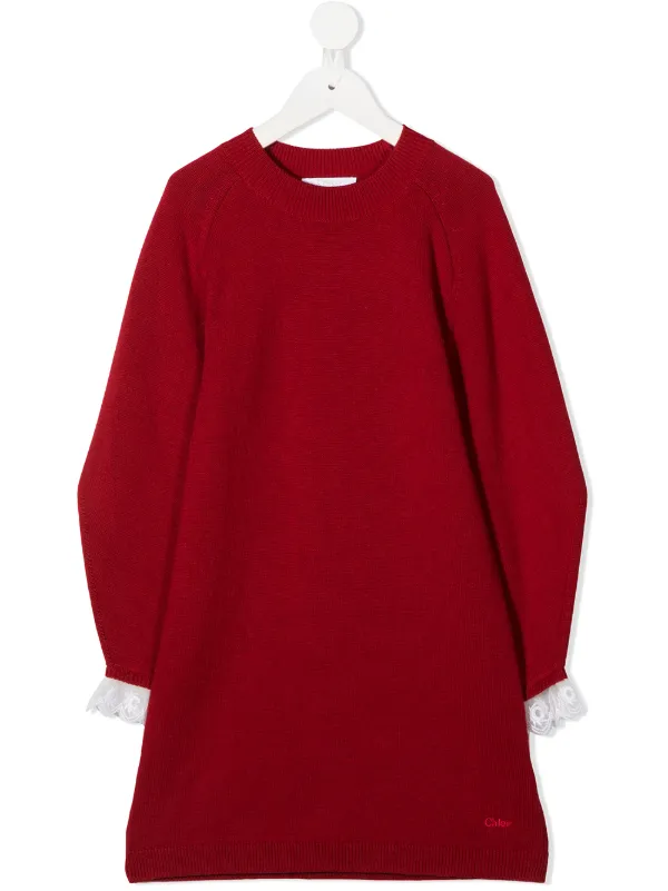 red knitted dress