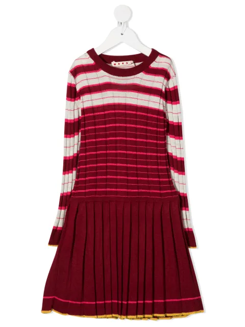 Marni Kids فستان منسوج بتنورة بكسرات