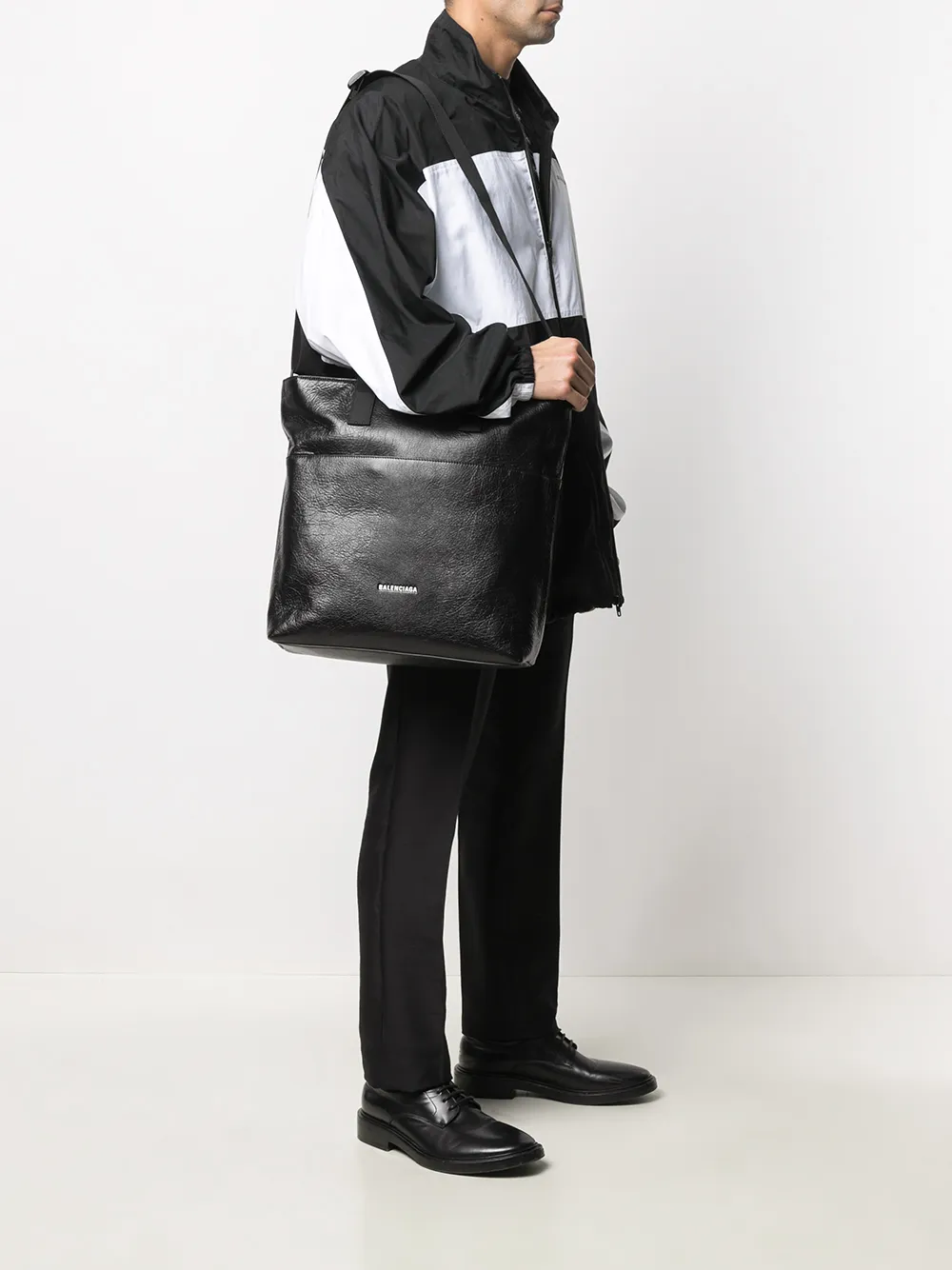 Shop Balenciaga Explorer Leather Tote Bag In Black