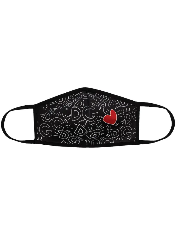 heart monogram-print face mask