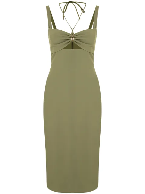 dion ruched midi cocktail dress