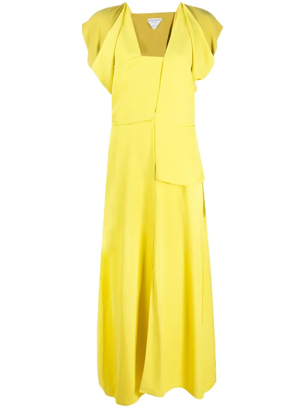 square neck yellow dress