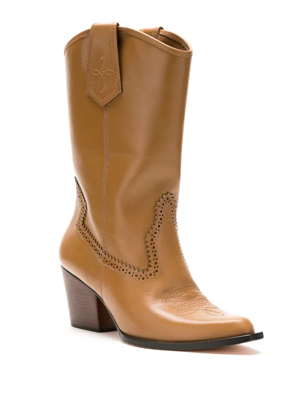 tan calf length heeled boots