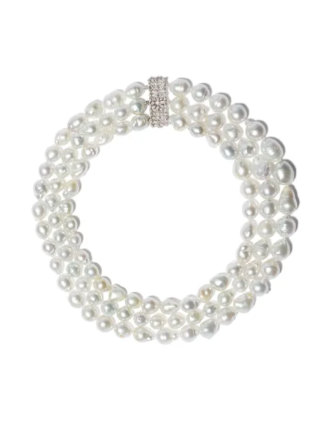 Yoko London 18kt white gold Baroque South Sea pearl and diamond Art Deco style three row necklace