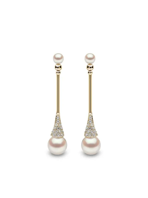 Yoko London 18K 옐로 골드 슬릭 아코야 펄 다이아몬드 이어링