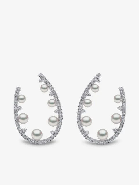 Yoko London 18kt white gold Sleek Akoya pearl and diamond earrings