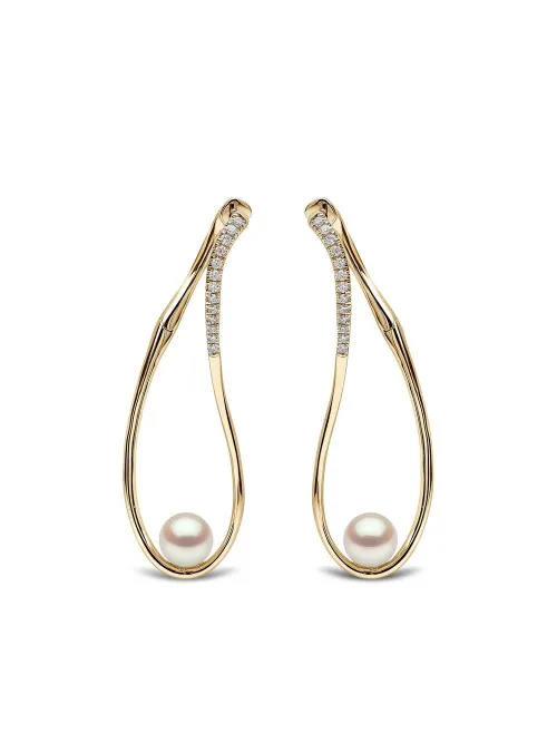 Boucles d'oreilles Sleek en 18ct ornées de perles d'Akoya et diamants - Yoko London - Modalova