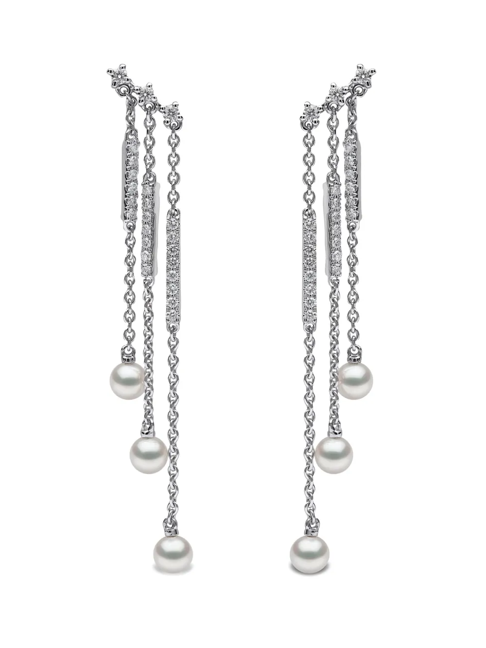 Yoko London Sleek アコヤパール&ダイヤモンド ピアス 18Kホワイトゴールド - シルバートーン Yoko London Sleek アコヤパール&ダイヤモンド ピアス 18Kホワイトゴールド - シルバートーン