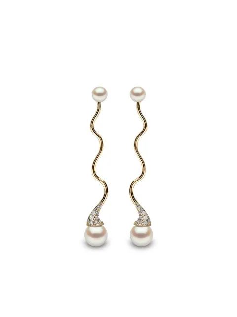 Yoko London 18kt yellow gold Sleek Akoya pearl and diamond earrings