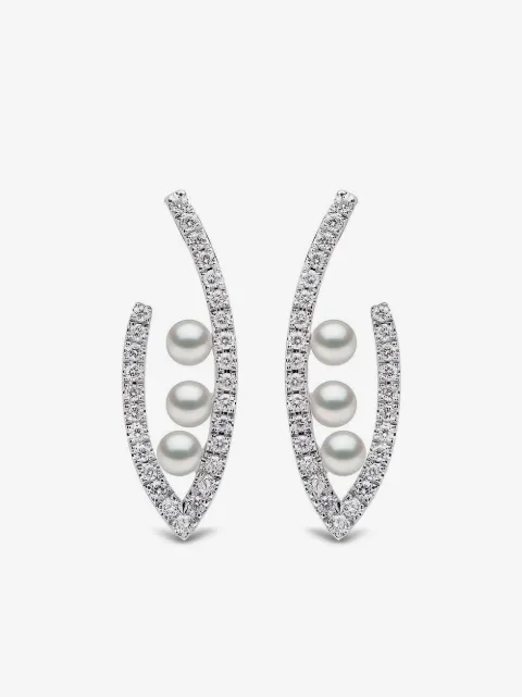 Yoko London 18kt white gold Sleek Akoya pearl and diamond earrings
