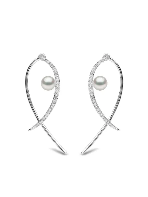 Yoko London 18kt white gold Sleek Akoya pearl and diamond earrings