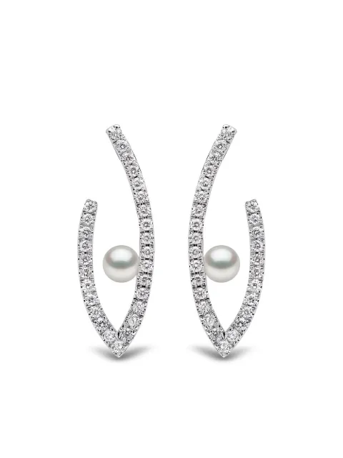 Yoko London 18kt white gold Sleek Akoya pearl and diamond earrings