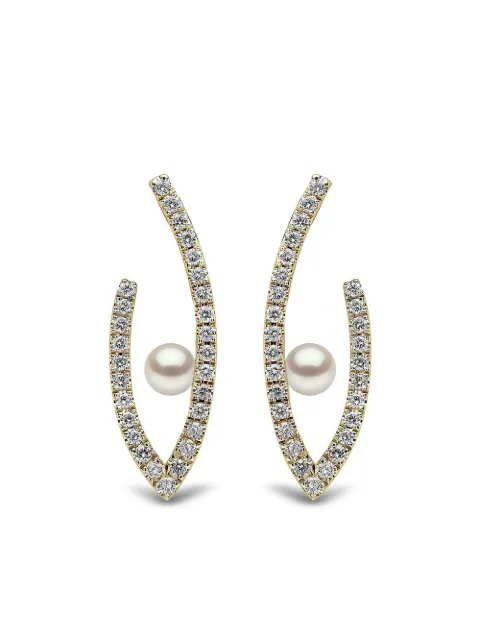 Yoko London 18kt yellow gold Sleek Akoya pearl and diamond earrings