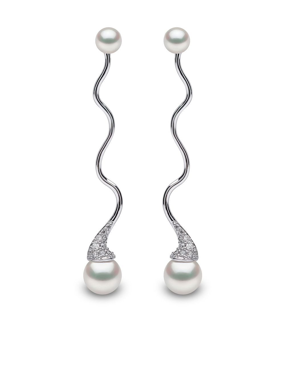 18kt white gold Sleek Akoya pearl and diamond earrings