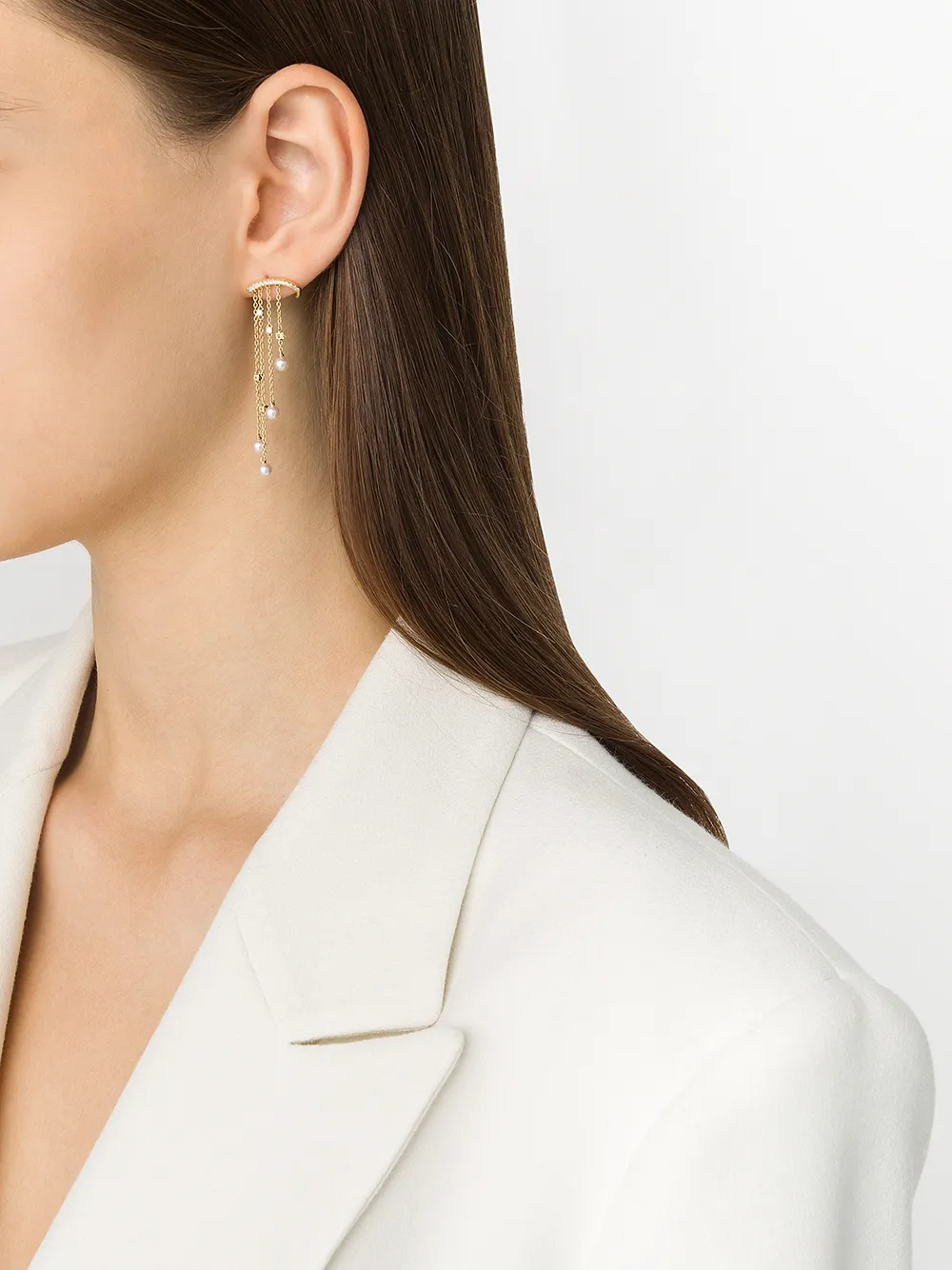 Image 2 of Yoko London 18kt yellow gold Sleek Akoya pearl and diamond earrings
