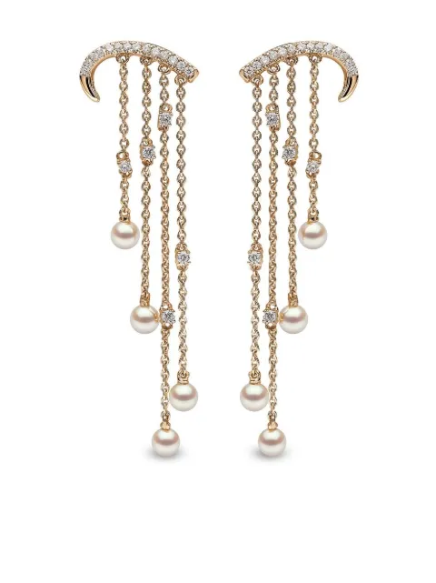 Yoko London 18kt yellow gold Sleek Akoya pearl and diamond earrings
