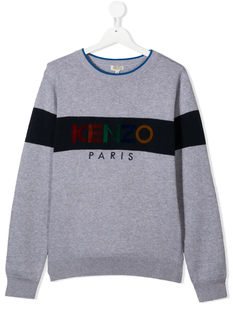 Click to view more detailed imagery on our partner's website Kenzo Kids' Cashmere-cotton Blend Logo Print Knit Jumper In Grey