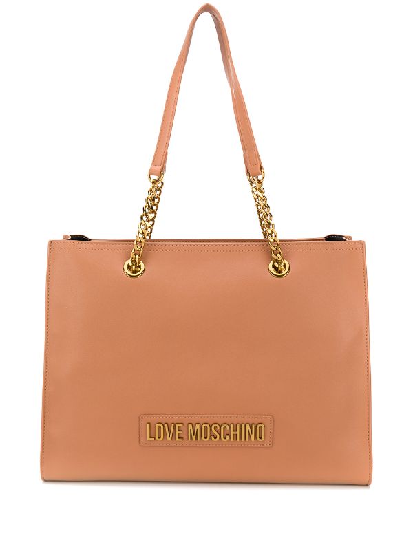 Love Moschino brown logo lettering tote 