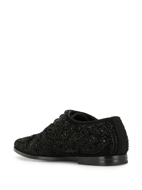 Dolce Gabbana Embroidered Suede Derby Shoes Metallic FARFETCH