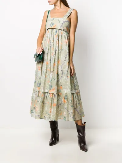 Toni neutri Abito midi a fiori Farfetch Donna Abbigliamento Vestiti Vestiti midi 