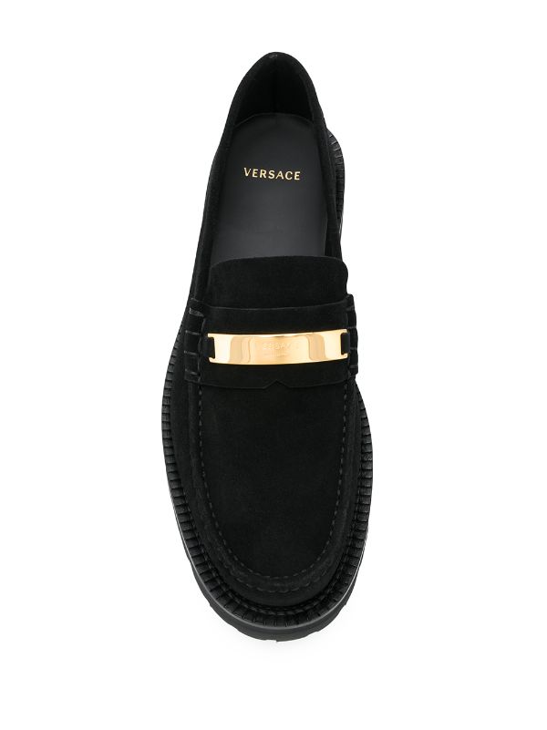 Versace logo plaque suede loafers 