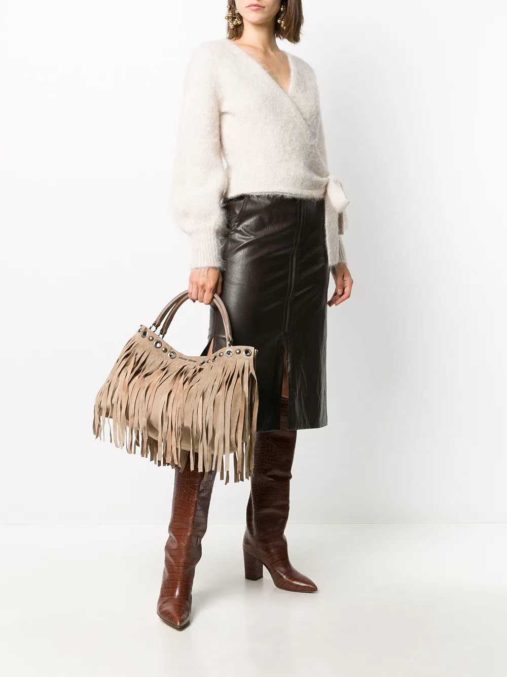 Miu Miu Draagtas met franje - Bruin