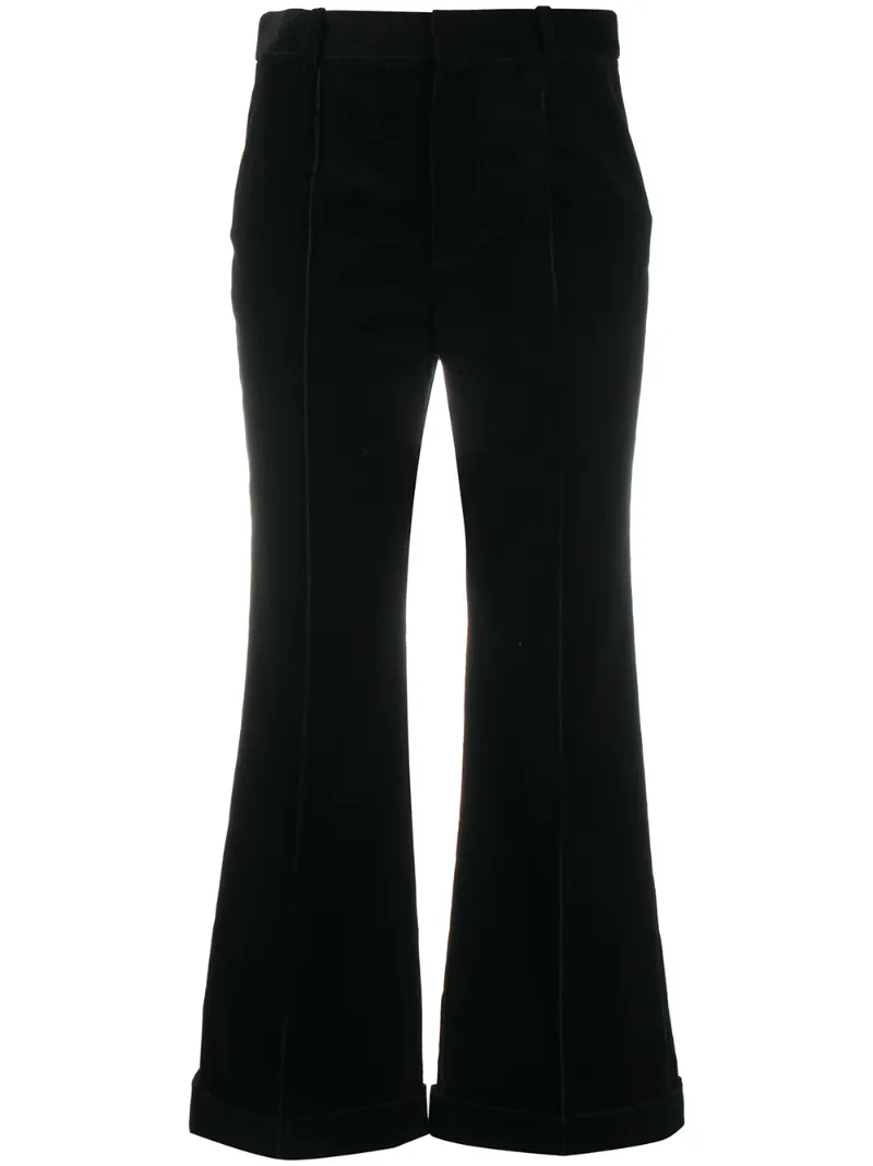 Saint Laurent Cropped Trousers In Black Velvet In Black