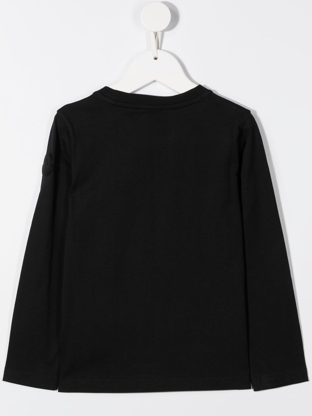 Shop Moncler Long Sleeved Logo T-shirt In Black