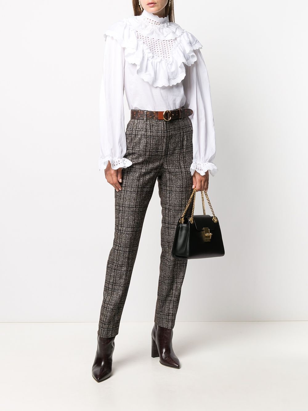 Shop Dolce & Gabbana Tweed Check Tailored Trousers In Brown