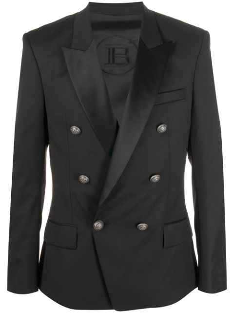 Shop black Balmain embossed-button double-breasted blazer with Express Delivery - Farfetch