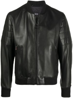 hugo boss men's black leather jacket
