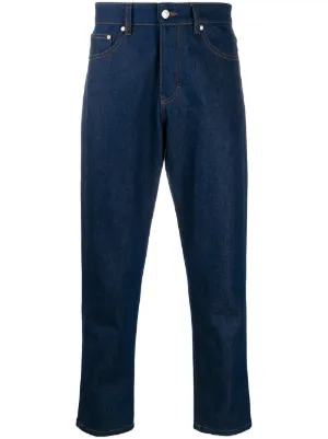 dark blue tapered jeans