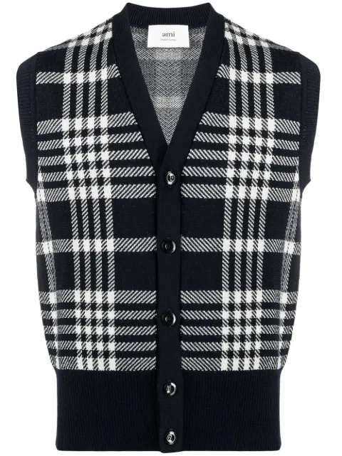 Ami Paris Check Print Knit Vest Farfetch