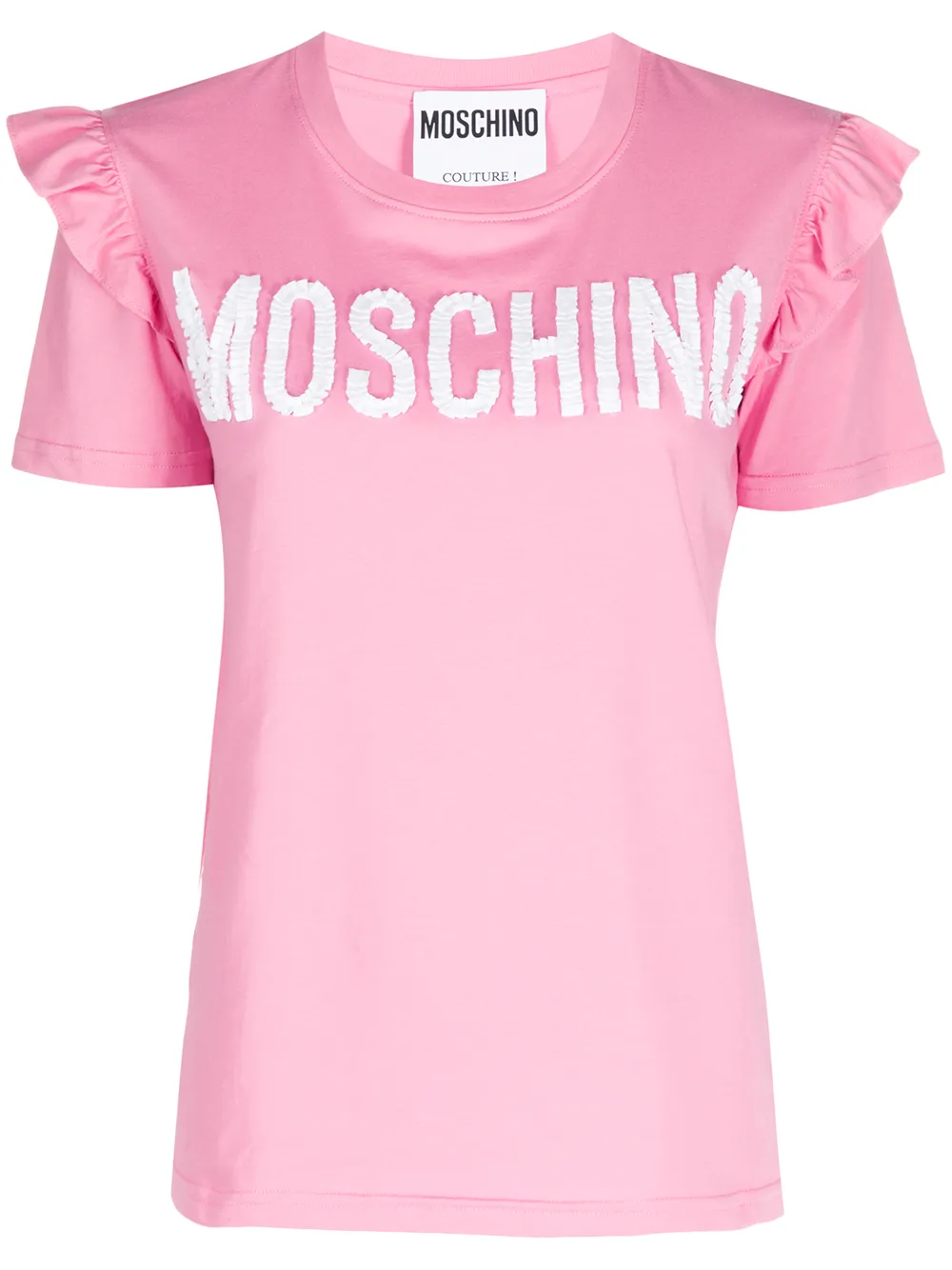 Click to view more detailed imagery on our partner's website Moschino Ruffle-sleeve Cotton T-shirt In Pink
