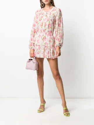 rose-print ruffled mini skirt展示图