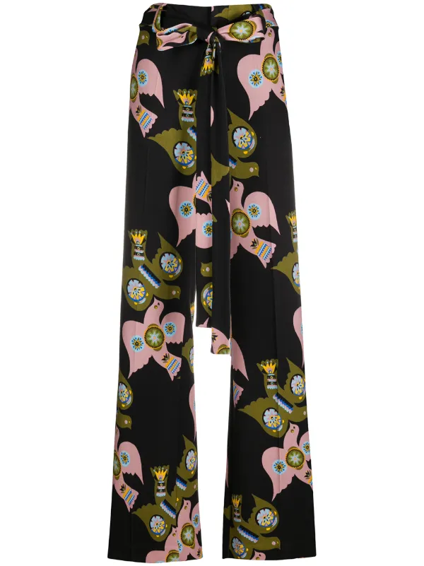 La DoubleJ Bird Print Slit Trousers 